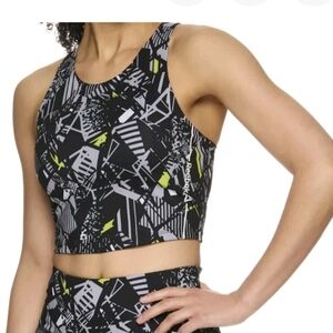 Reebok Black and Yellow Patterned Crop Top